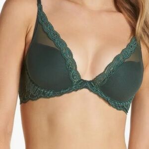 Natori Feathers Plunge Contour Green Lace Bra Women's Size 32DDD